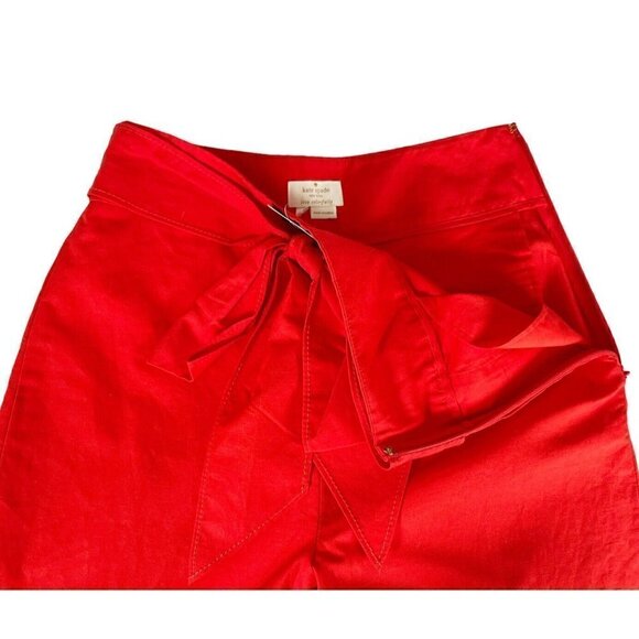 KATE SPADE Women's Sz 2 Red Cherpeper Slub Cotton Culotte Pants w/ Tie NWT - Picture 7 of 10